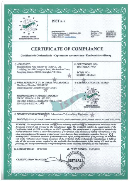 Китай Shanghai Rong Xing Industry &amp; Trade Co. Ltd. Сертификаты